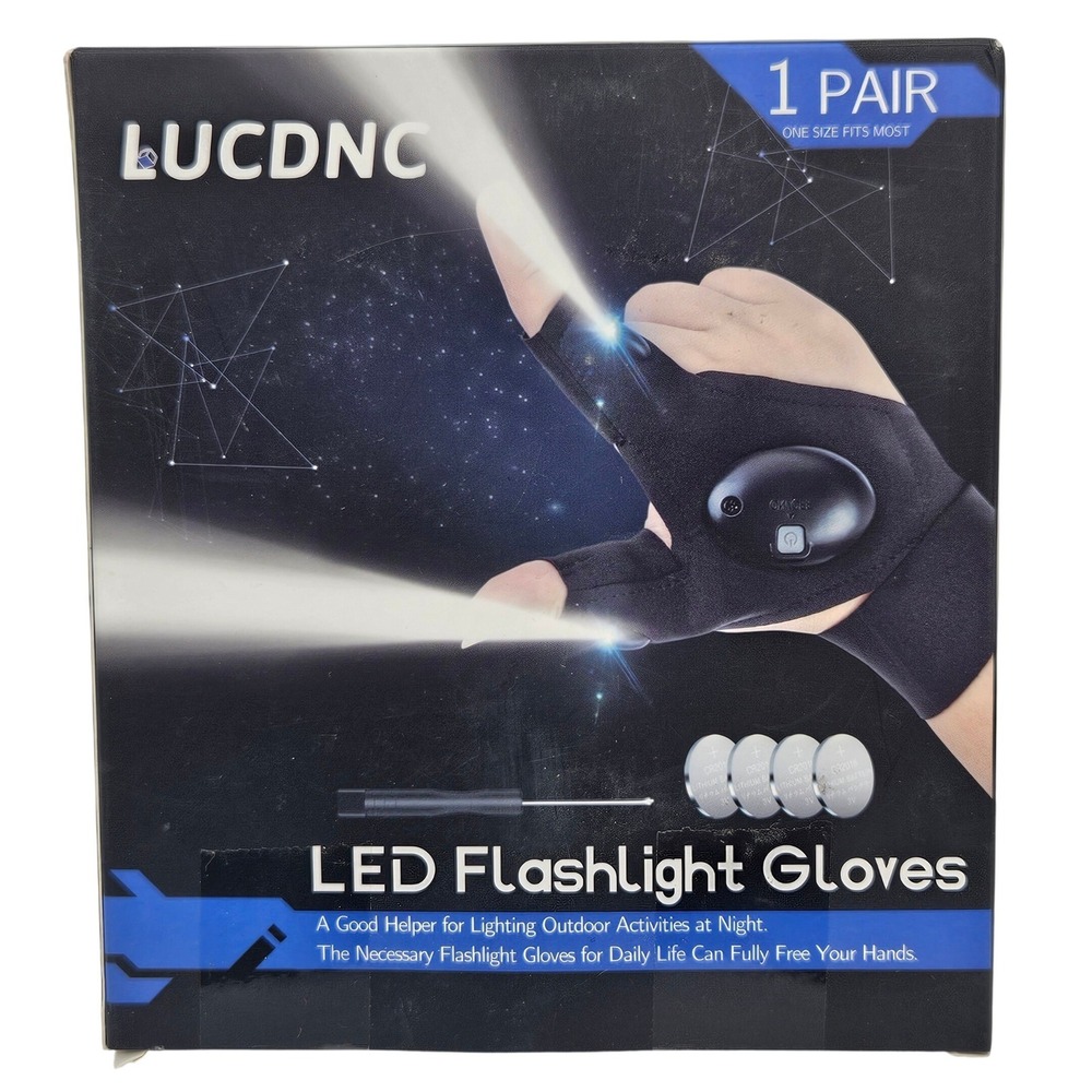 LUCDNC LED Flashlight Gloves 1 Pair Hands Free Lighting for Fishing Repair Black